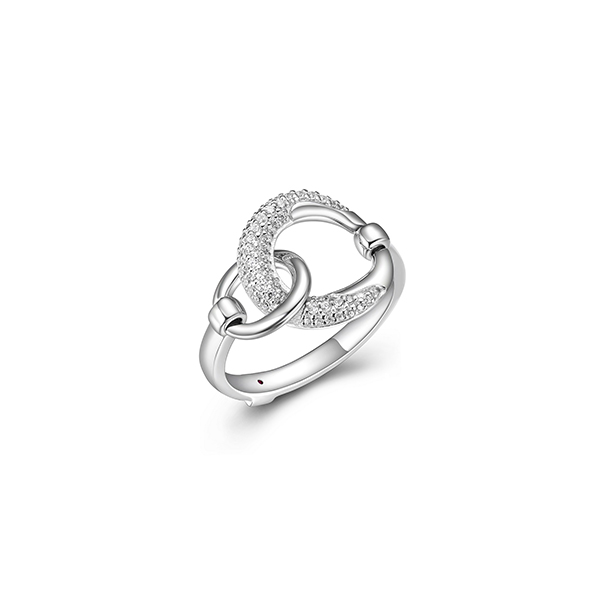 RR4LADH-W-6 "Caramel" Interlocking Oval Link and Pave Cubic Zirconia Ring  - Silver