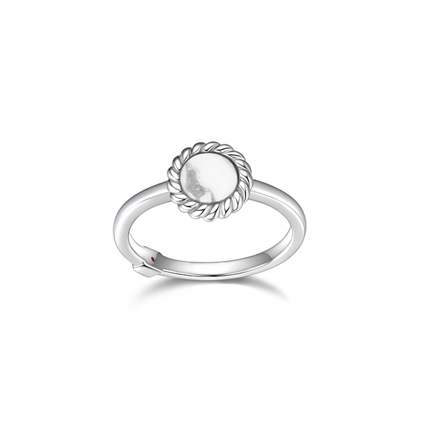 RR4LAE1A-W-9 "Nautical" Round Howlite with Rope Trim Ring - Silver