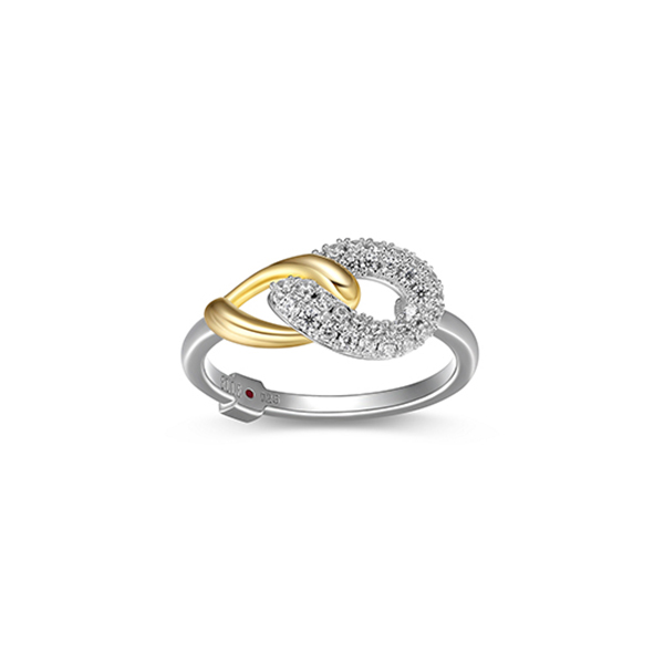 RR4LAFN-2T-8 "Ebullience" Twisted Oval Link with Cubic Zirconia Ring - Silver and Gold