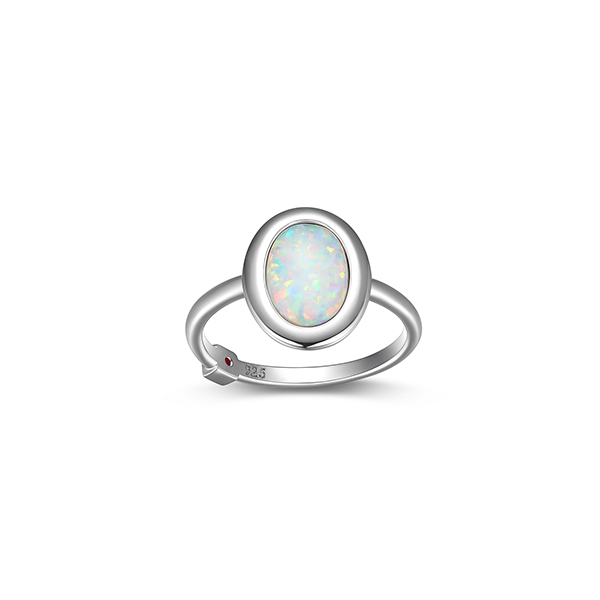 RR4LAGC-W-9 "Mirage" Oval Opal Bezel Set Ring - Silver - Size 9