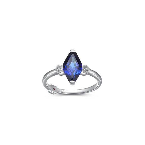 RR4LAGF-B-8 "Etoile" Marquise Shape Created Sapphire and Lab Grown Diamond Ring - Blue