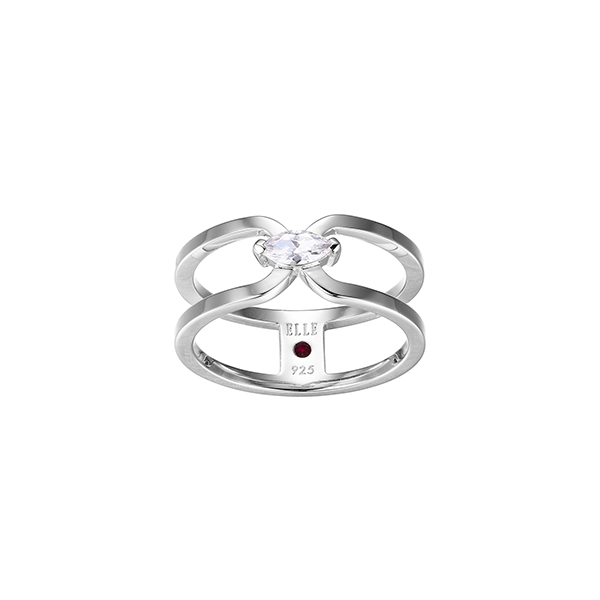 RR4LAGJ-W-6 "Parallel" Sterling Silver with Marquise Cubic Zirconia Open Ring - Silver