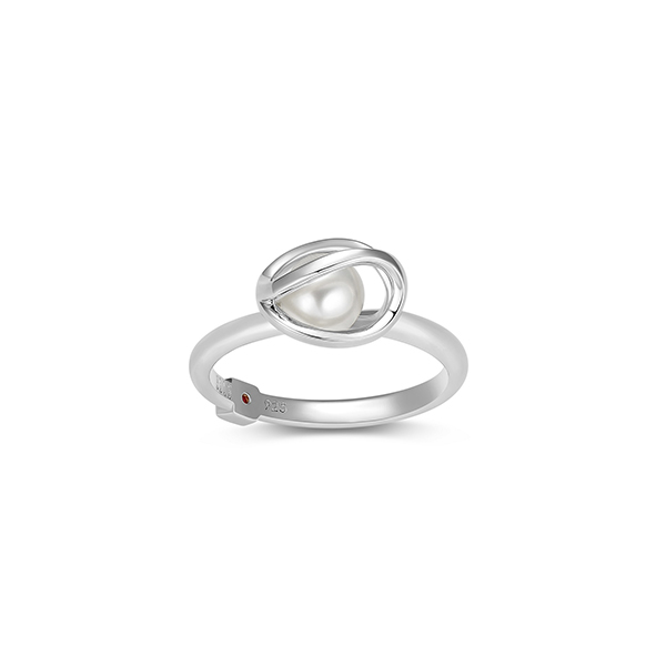 RR4LAGM-W-6 "Luna" Sterling Silver Cage with White Pearl Ring - Silver