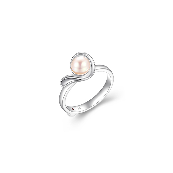 RR4LAJE-W-9 "Luna" Genuine White Pearl Wavy Ring - Silver