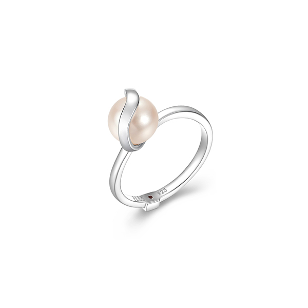 RR4LAJF-W-9 "Luna" Genuine White Pearl Ring - Silver