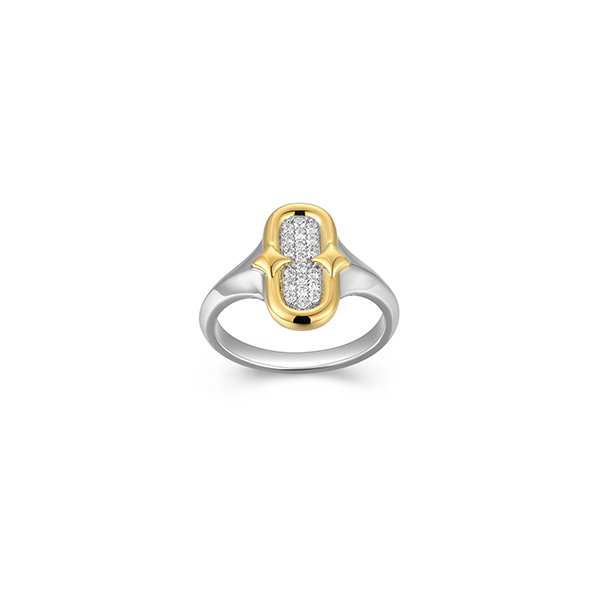 RR4Q04W-2T-7 Sterling Silver "New Mesh" Cubic Zirconia Ring - Silver and Gold