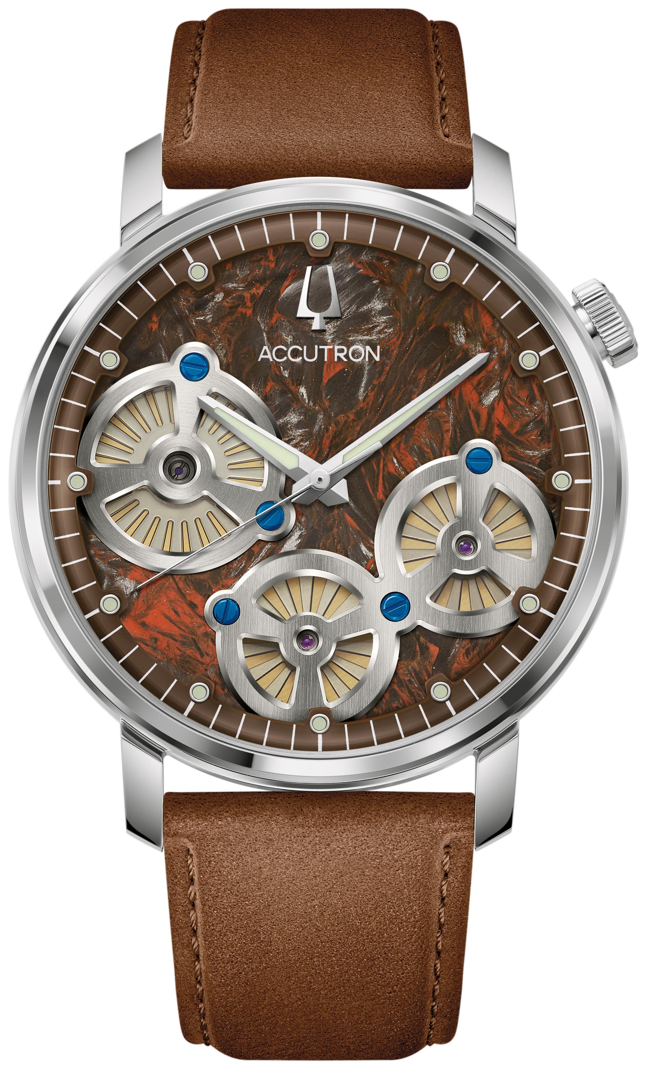 Men's Spaceview Evolution Stainless Steel case Leather Strap watch, Brown dial