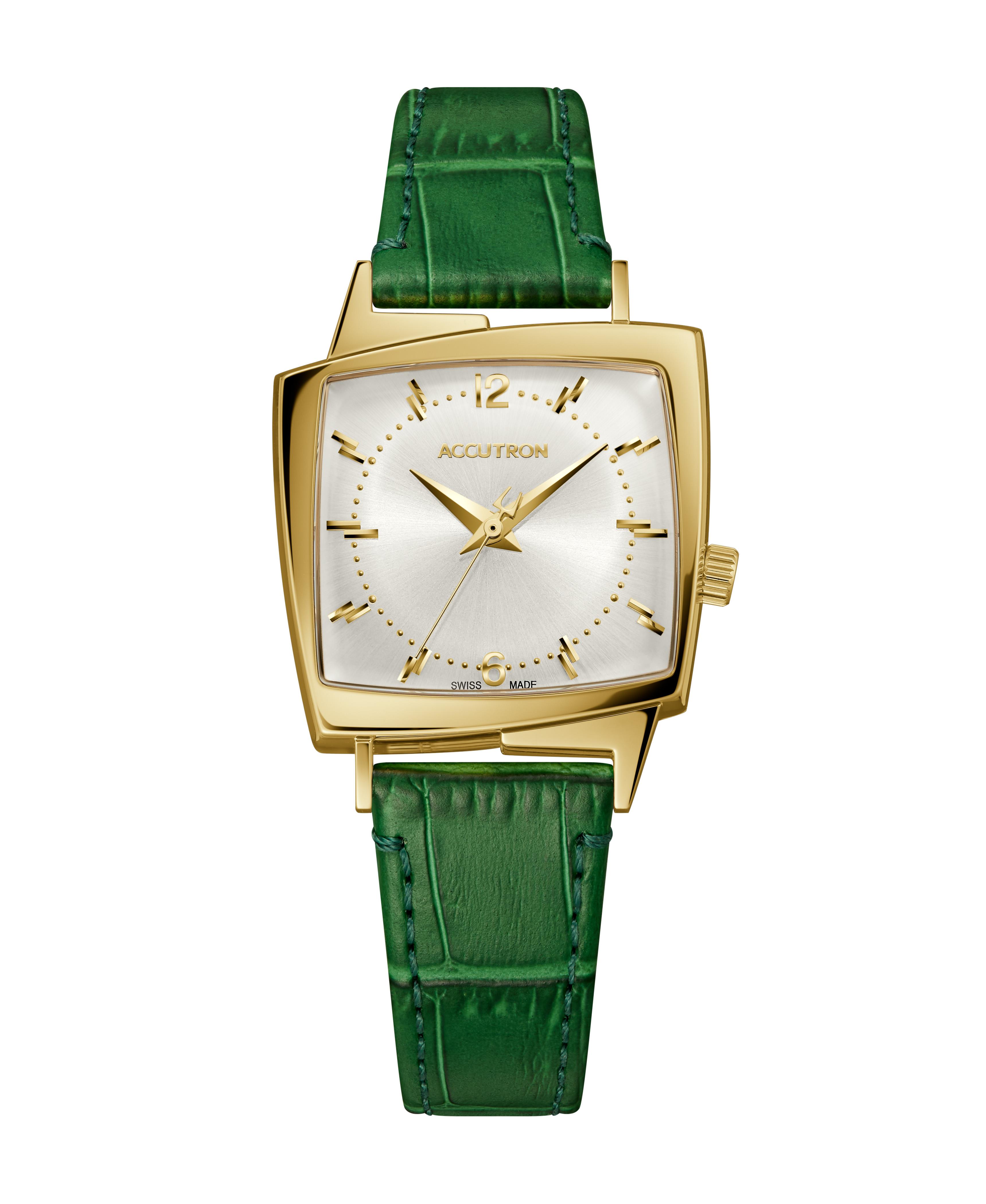 Unisex Legacy Green Leather strap watch with silver white dial