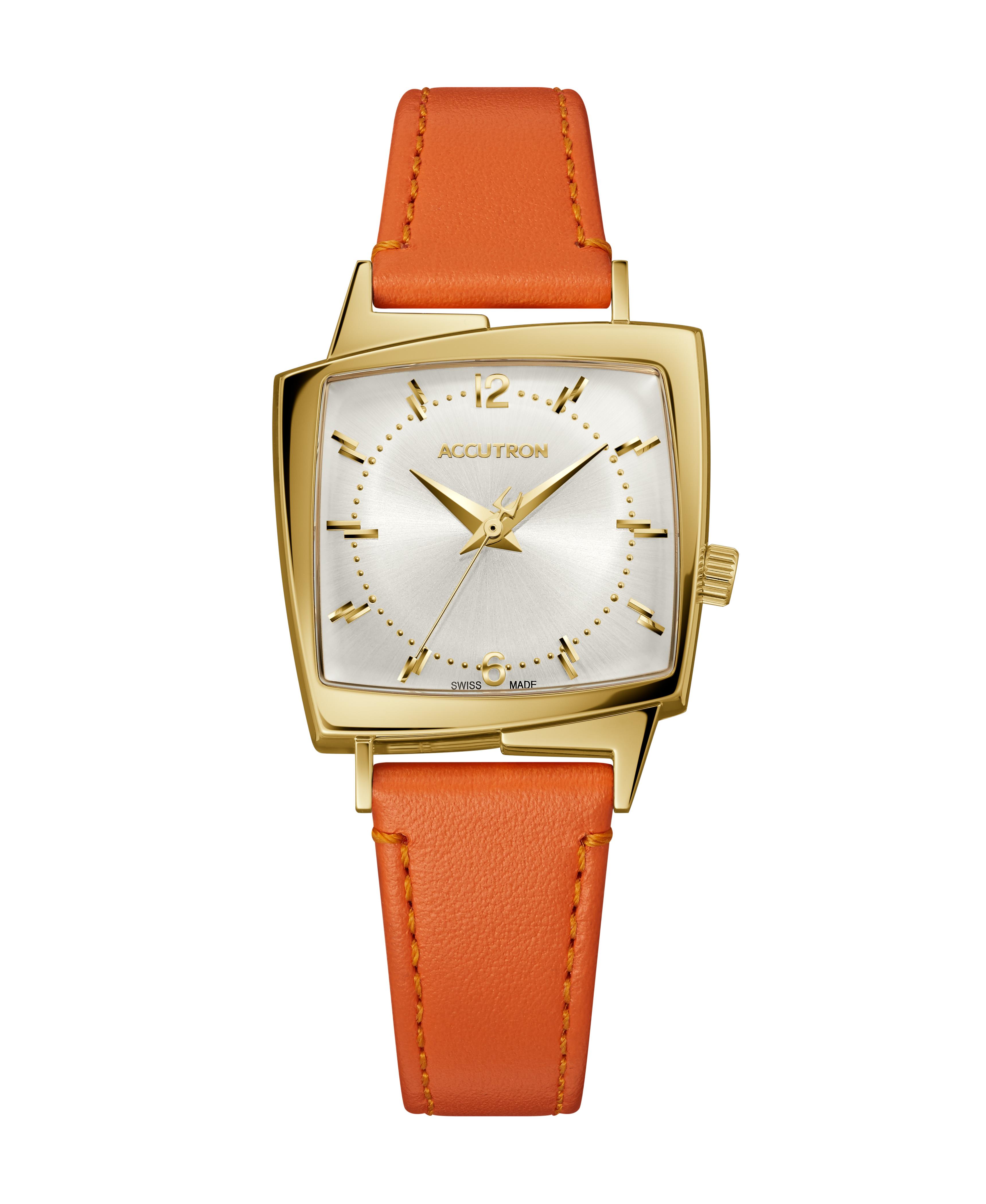 Unisex Legacy Orange Leather strap watch with silver white dial