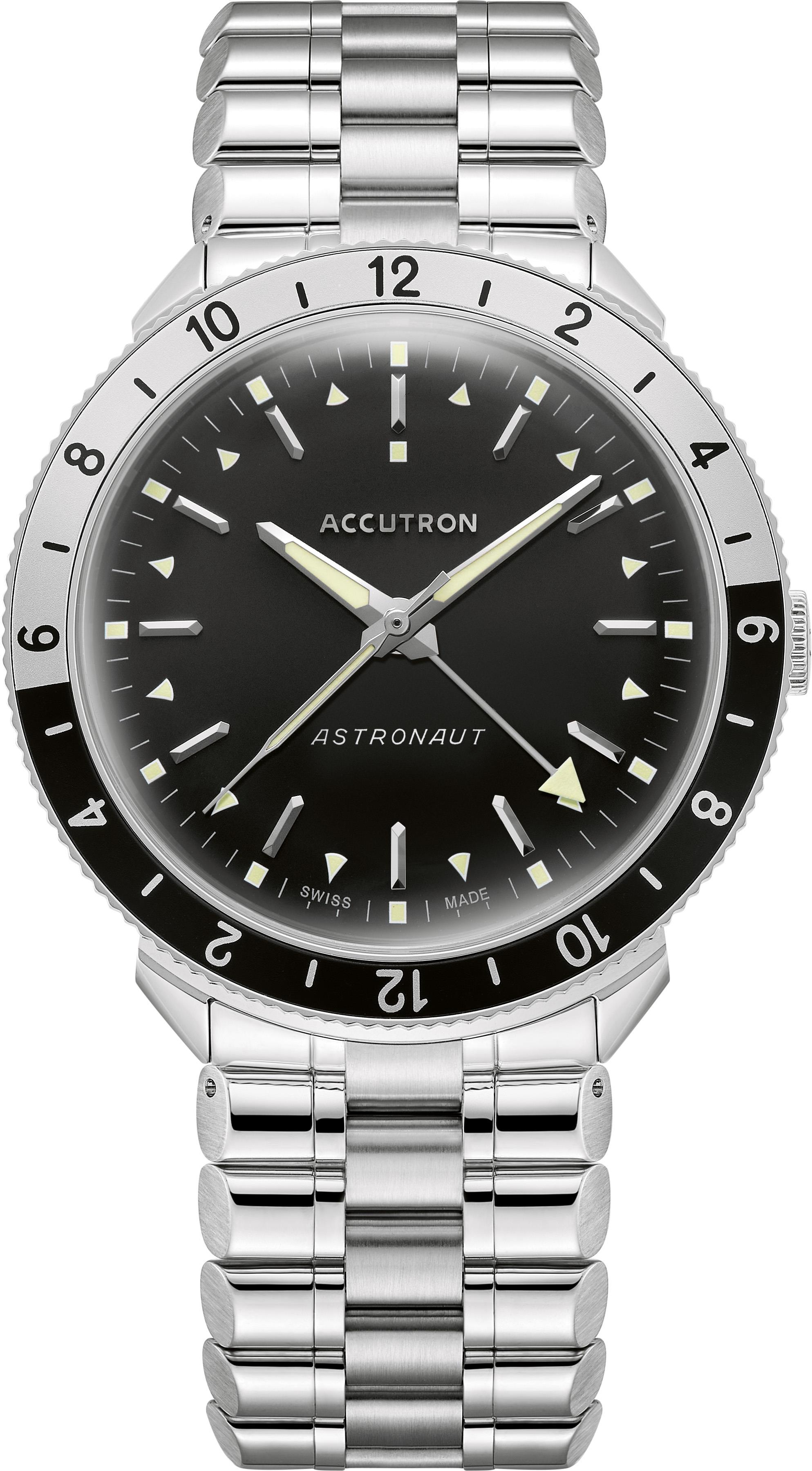 Men's Astronaut Stainless Steel case and bracelet, with Black dial