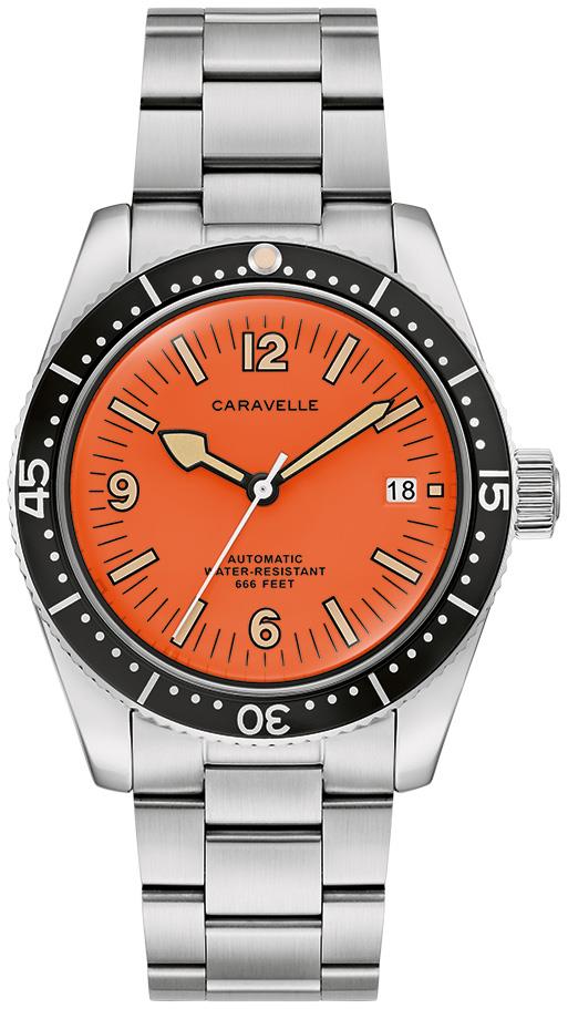 Men's Vintage Sea Hunter Stainless Steel Bracelet watch, Orange dial