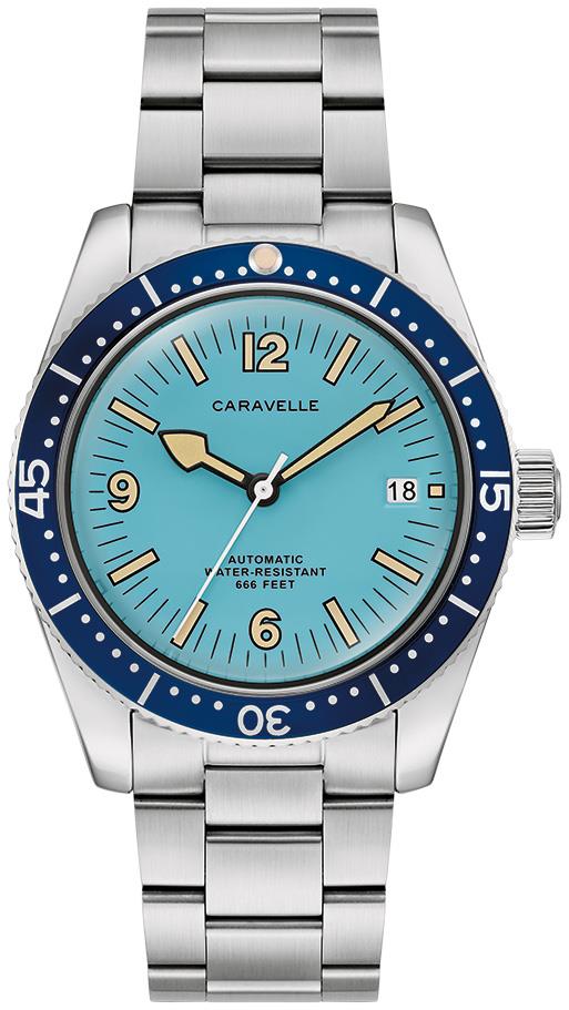 Men's Vintage Sea Hunter Stainless Steel Bracelet watch, Light Blue dial
