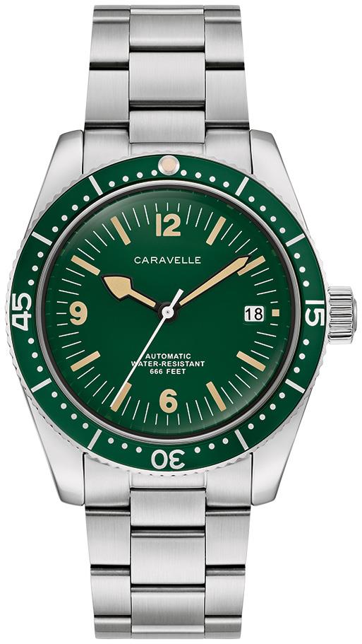 Men's Vintage Sea Hunter Stainless Steel Bracelet watch, Green dial