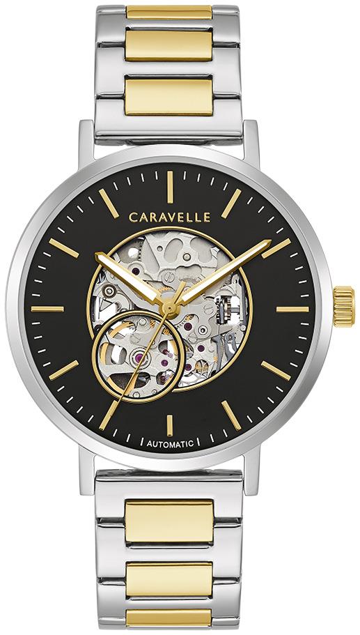 Men's Two-tone Braceet Watch with open aperture black dial