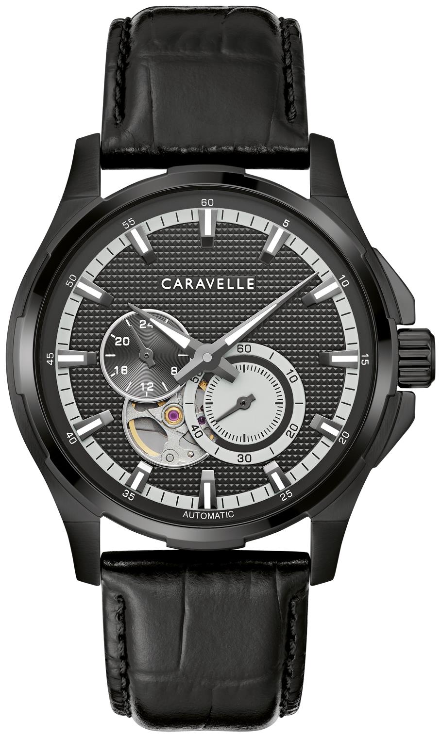 Men's Dress Leather Strap watch, Black dial