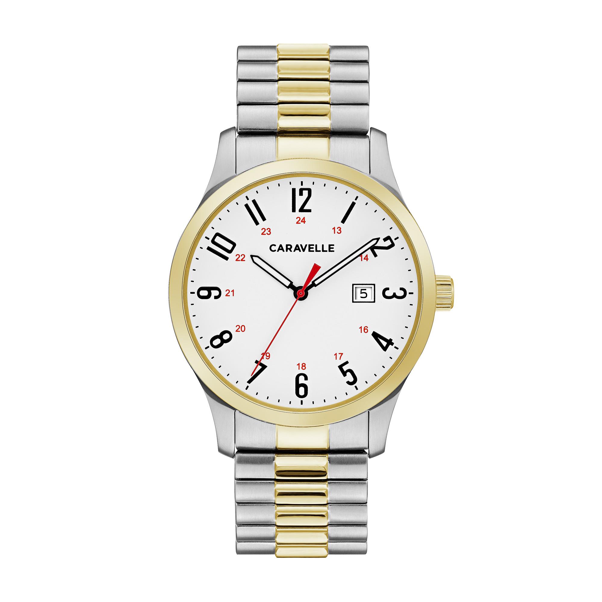 Men's Quartz Two Tone Stainless Steel Dress Watch Expansion Bracelet