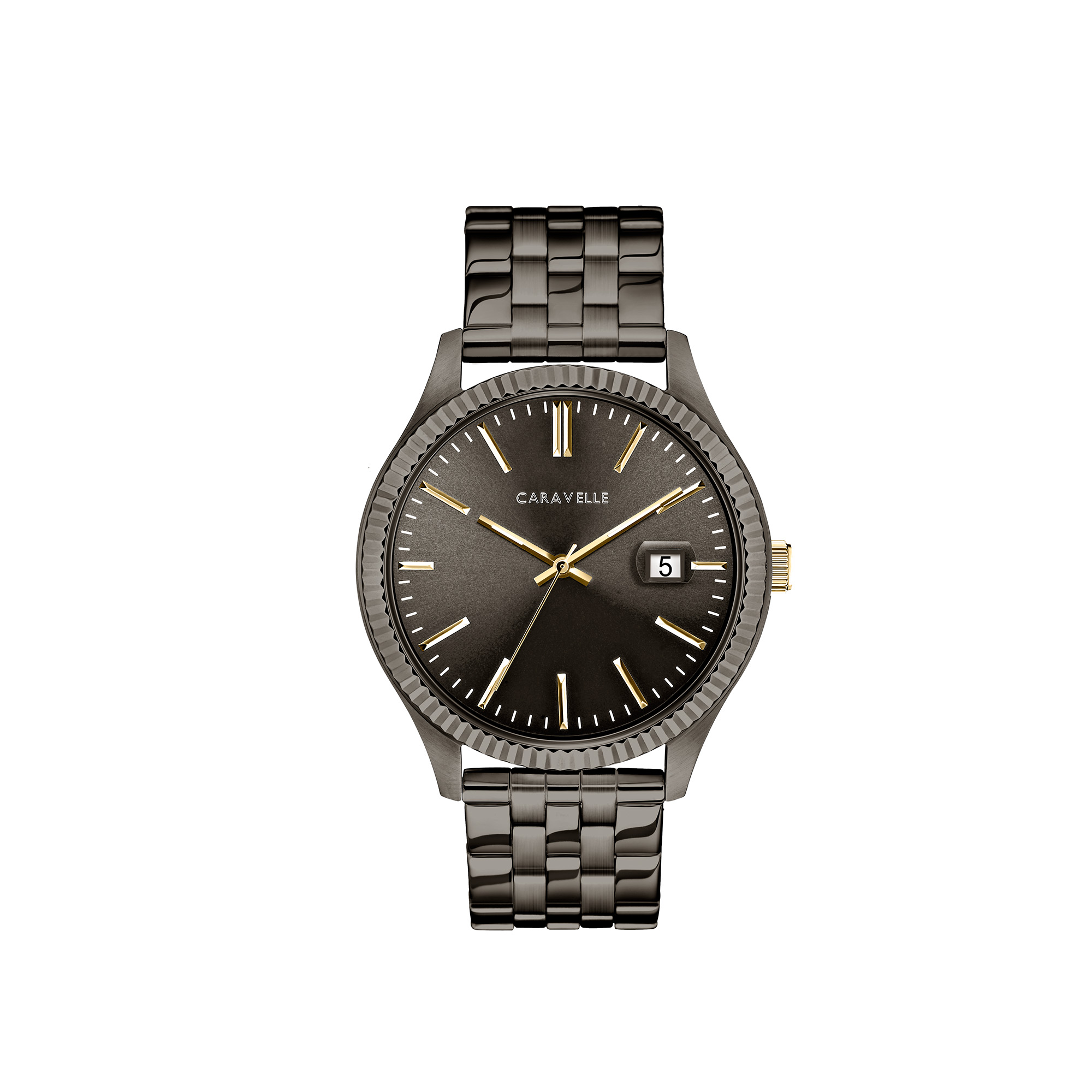 Men's Tw Gunmetal Stainless Steel Watch with Coin Edge Bezel, Gold Accents and Date Marker