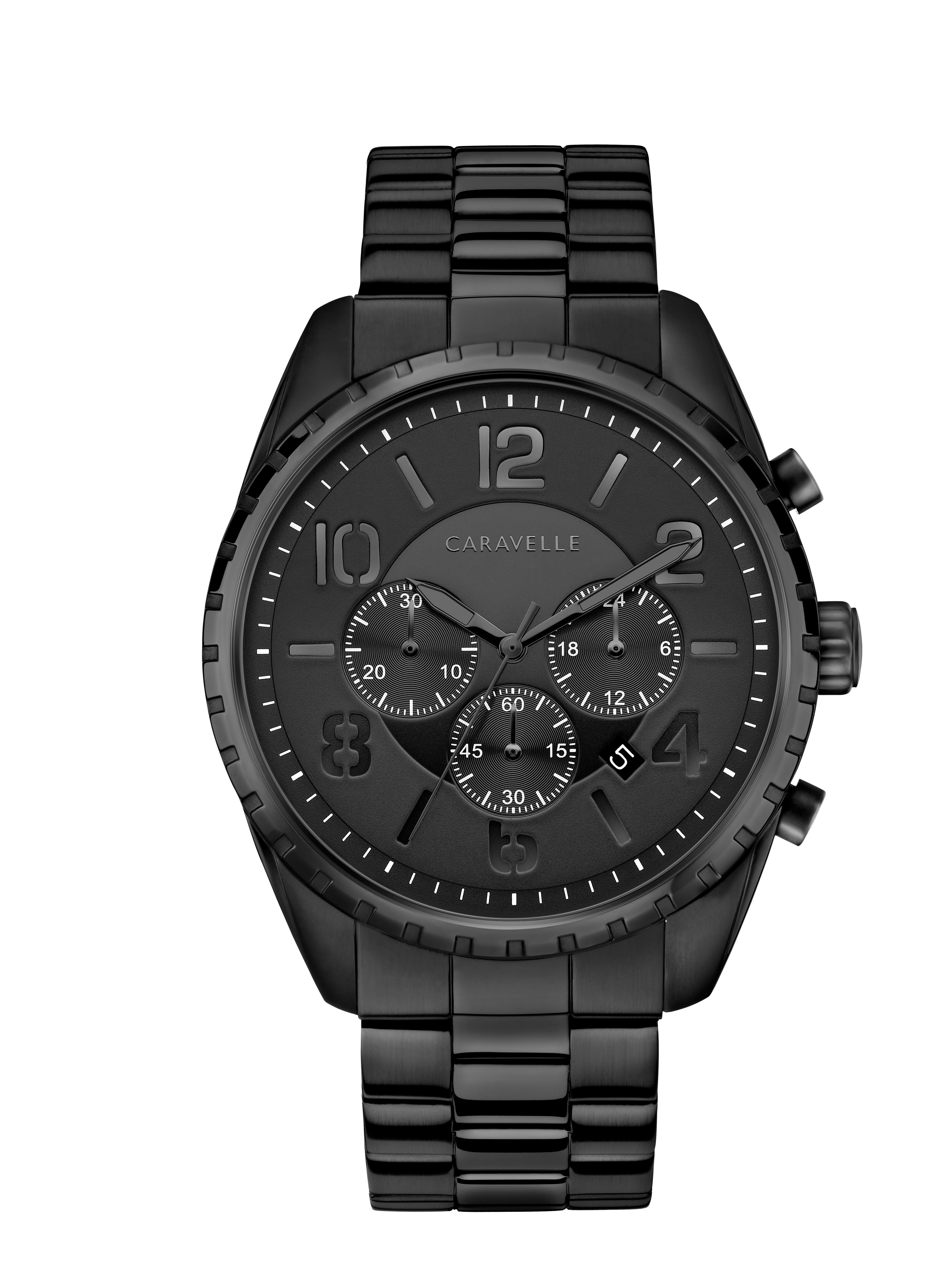 Men's Black Ion-Plated Chronograph Watch, Black Dial