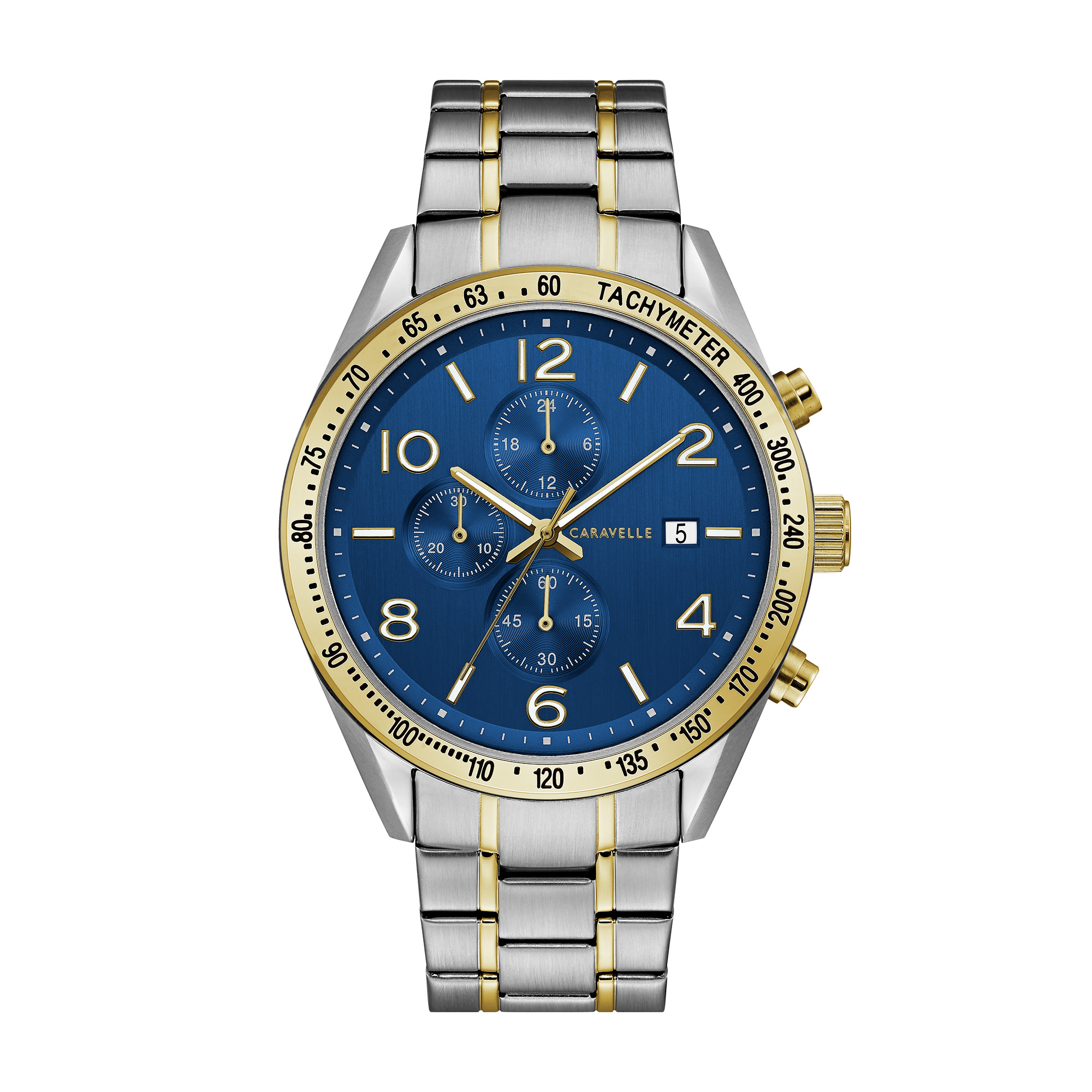 Men's Two Tone Stainless Steel Sport Chronograph Watch With Blue Dial