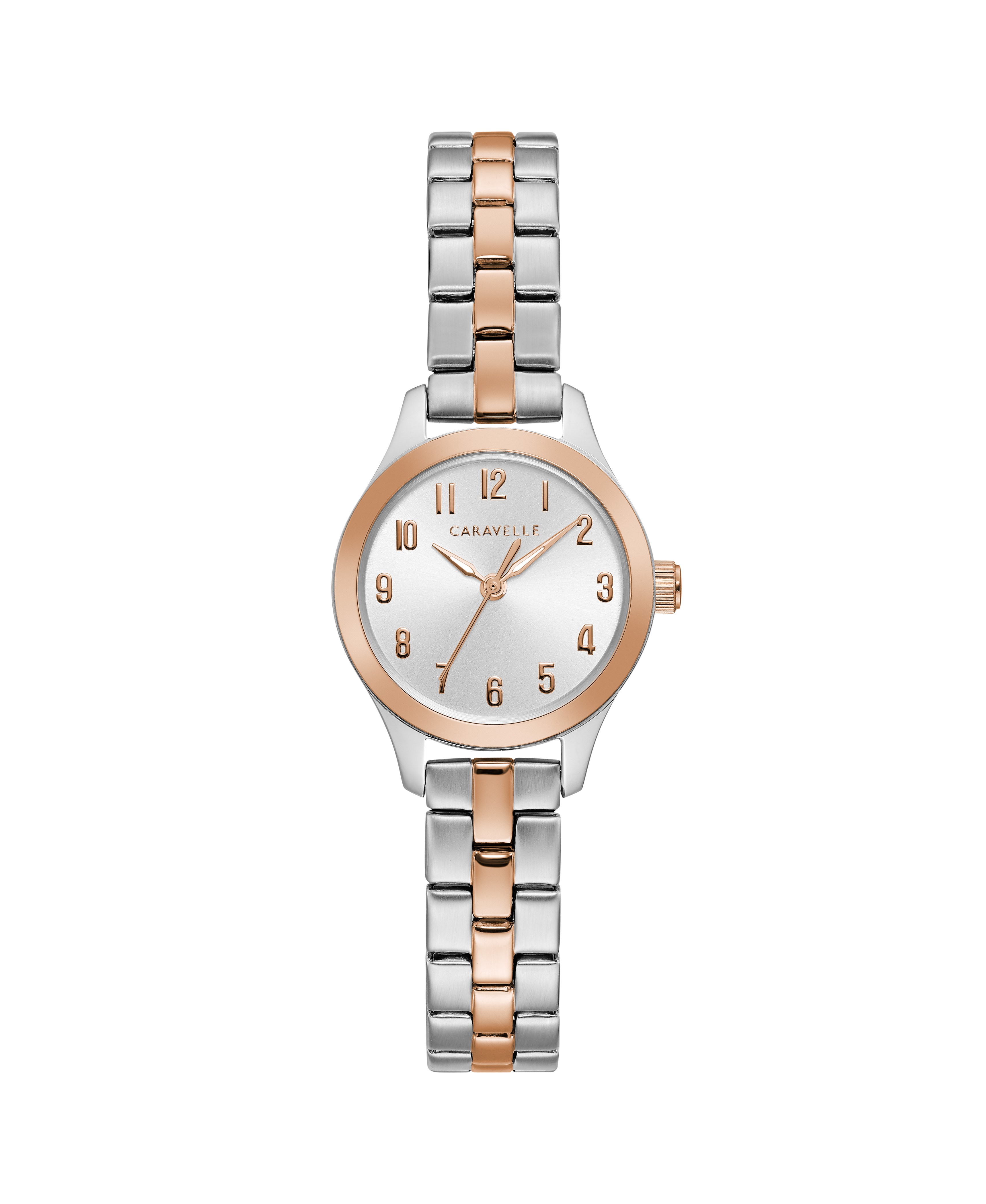 Ladies Two-Tone Rose and Silver Stainless Steel Bracelet Watch with Arabic Numerals