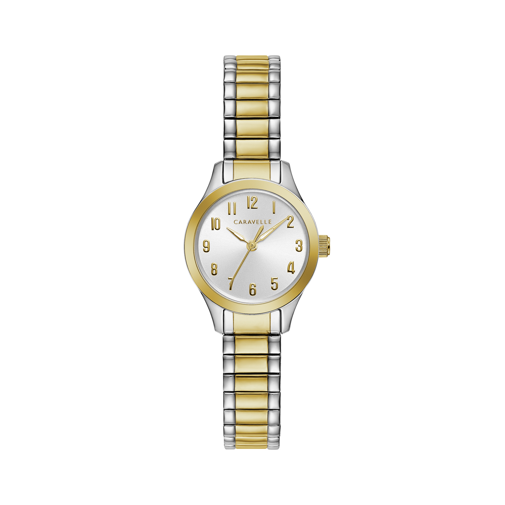 Ladies Two-Tone Stainless Steel Expansion Bracelet Watch with Arabic Numerals