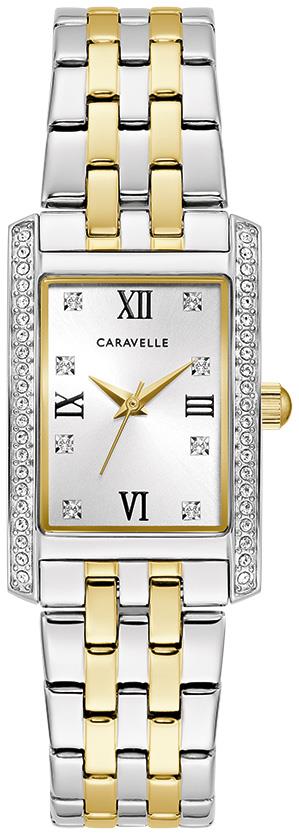 Caravelle Ladies Crystal Stainless Steel Bracelet watch, Silver-White dial
