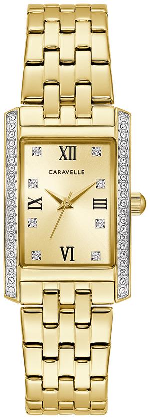 Caravelle Ladies Crystal Stainless Steel Bracelet watch, Silver-White dial