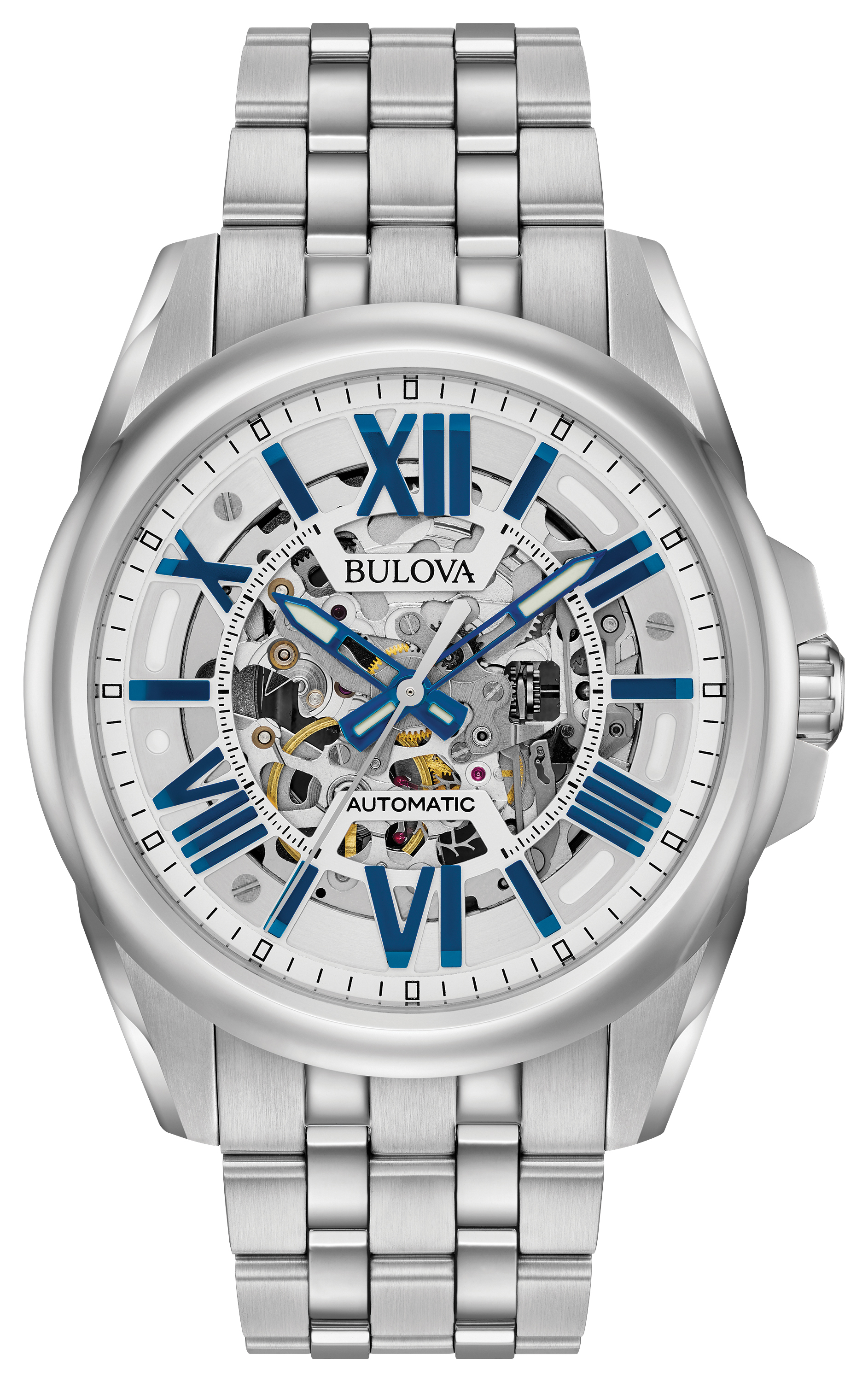 Men's Automatic Silver-Tpme Stainless Steel Watch, Skeleton Dial