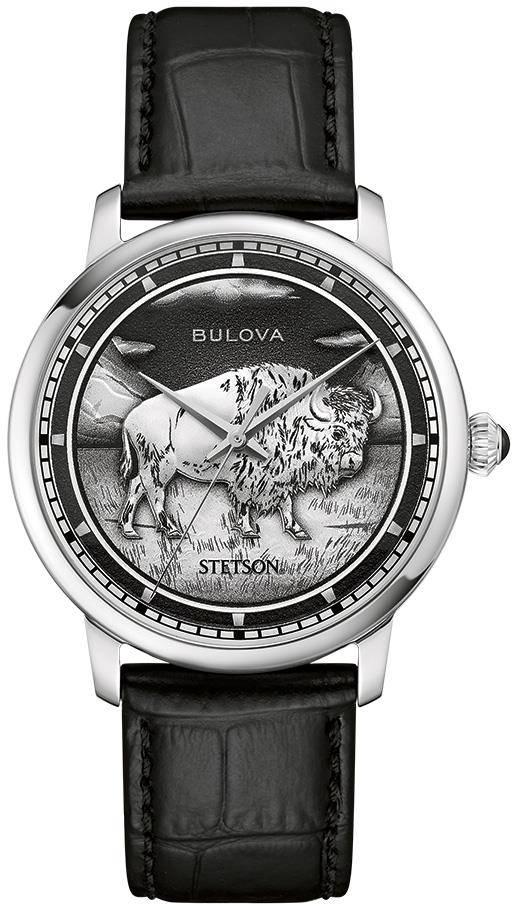 Men's Stetson Hudson Leather Strap watch, Black dial