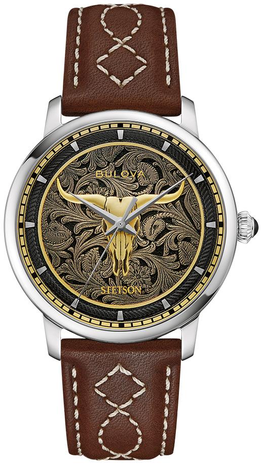 Men's Stetson Hudson Leather Strap watch, Black dial