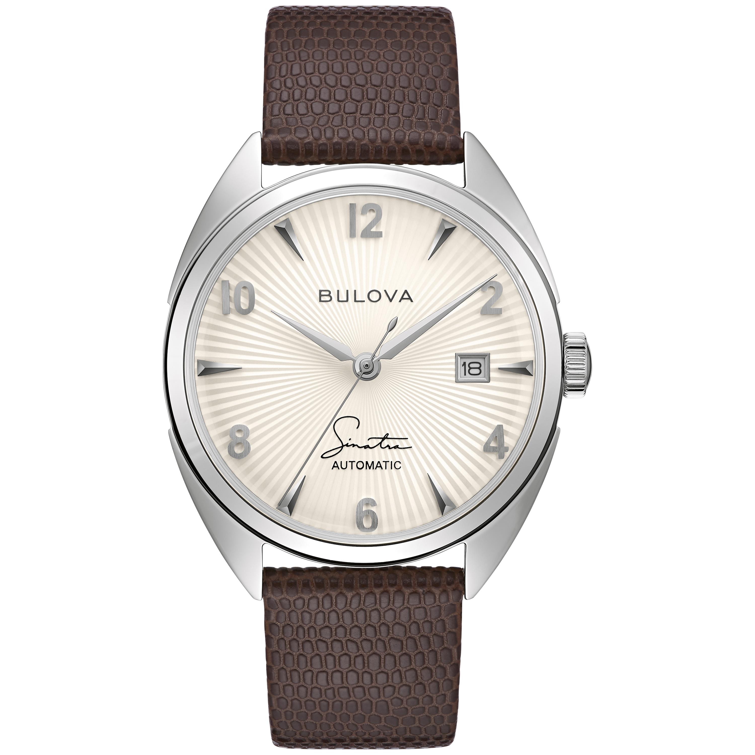 Frank Sinatra- Men's Automatic Brown Lizard Strap with Silver White Dial
