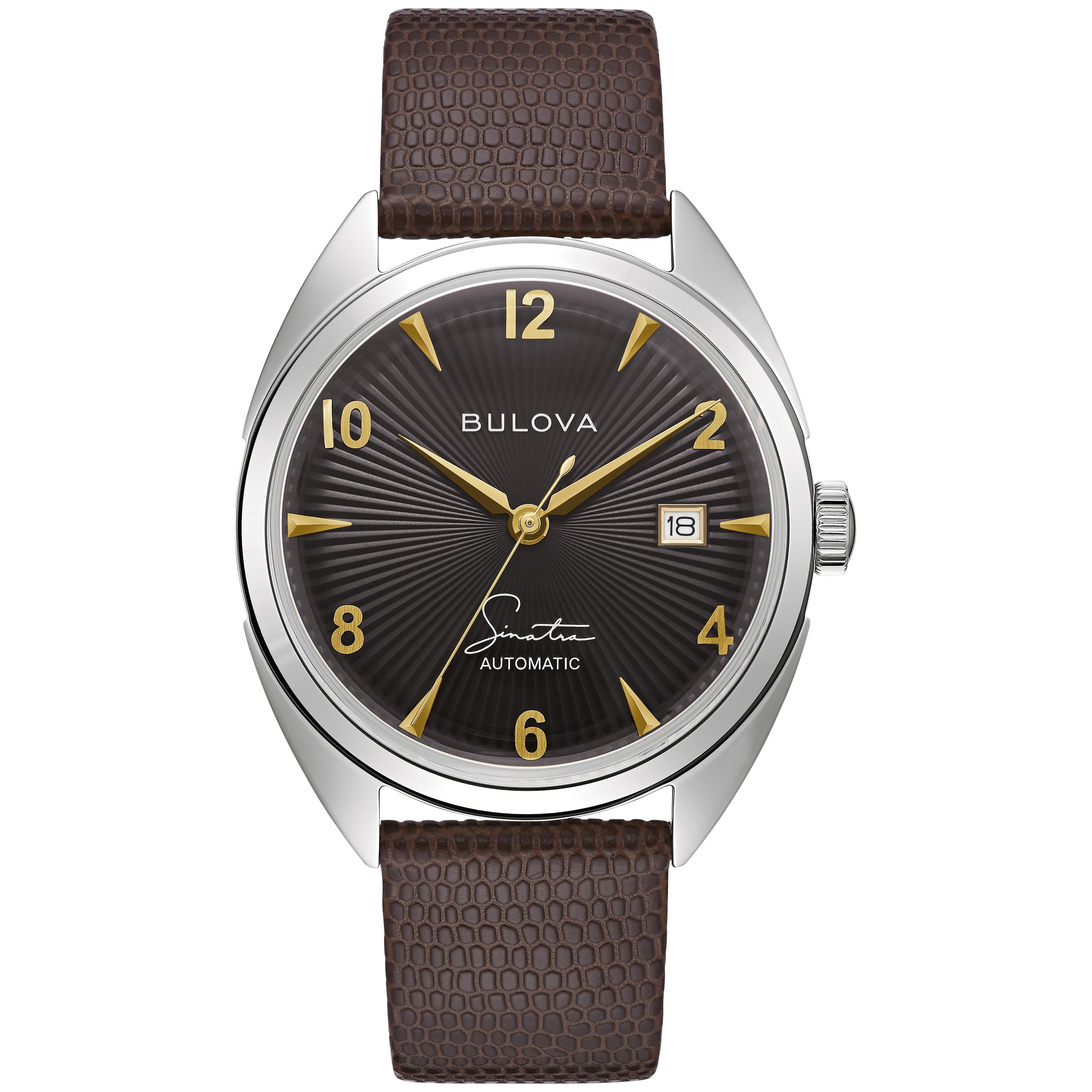 Frank Sinatra- Men's Automatic Brown Lizard Strap with Black Dial