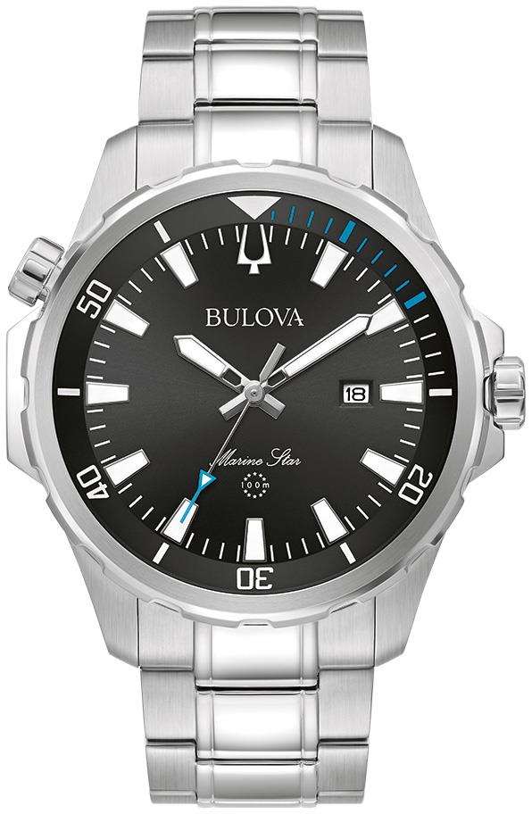 Men's Marine Star Silver-Tone Stainless Steel Watch, Black Dial