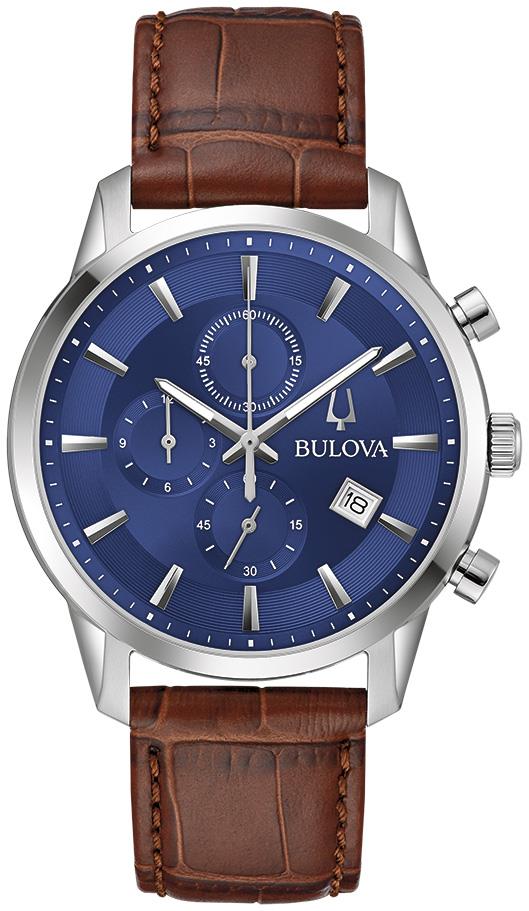 Men's Sutton Chronograph Brown Leather Strap Watch, Blue Dial