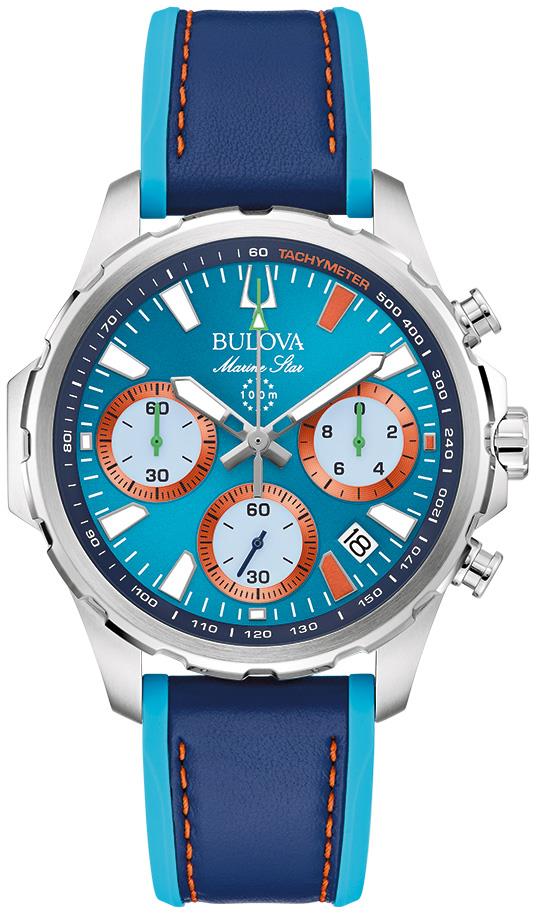 Men's Marine Star Series B Leather and Silicone Strap watch, Blue dial
