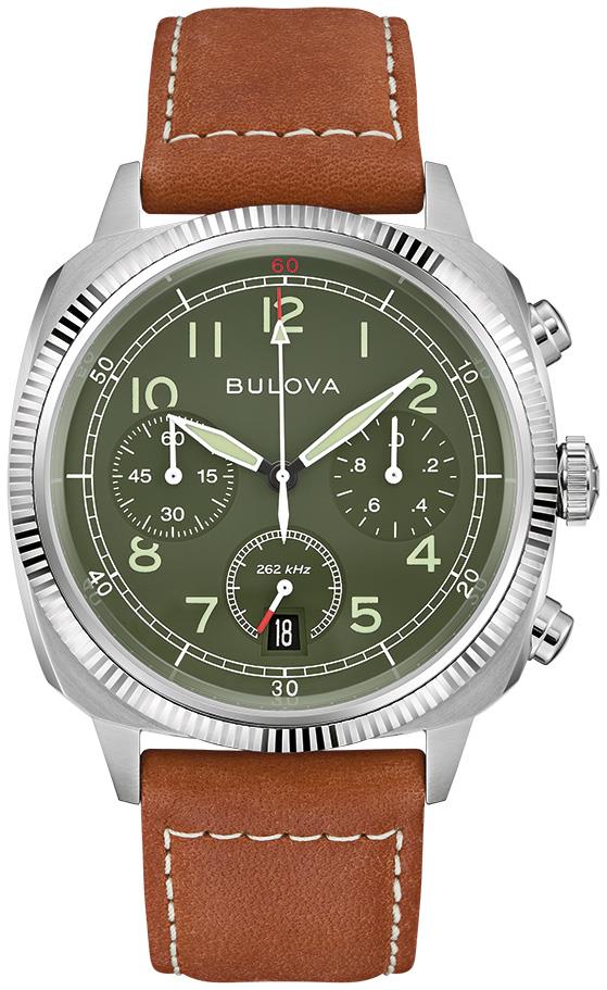 Men's Military VWI Chrono Leather Strap watch, Green dial