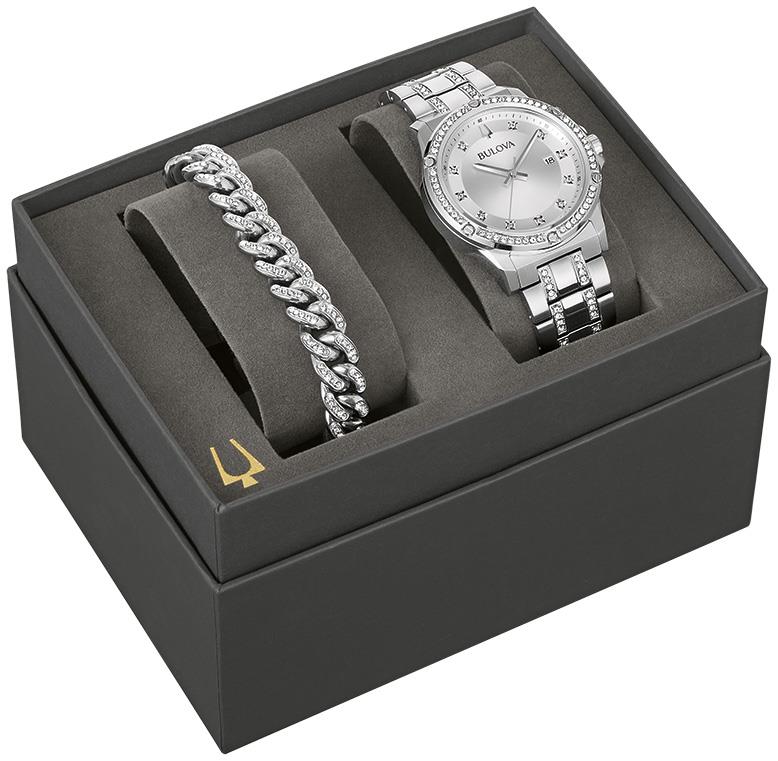Men's Crystal Box Set with Silver tone watch and bracelet