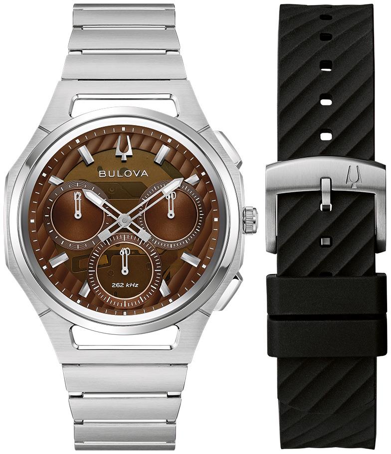 Men's Curv Stainless Steel Bracelet watch Boxed Set, Brown dial
