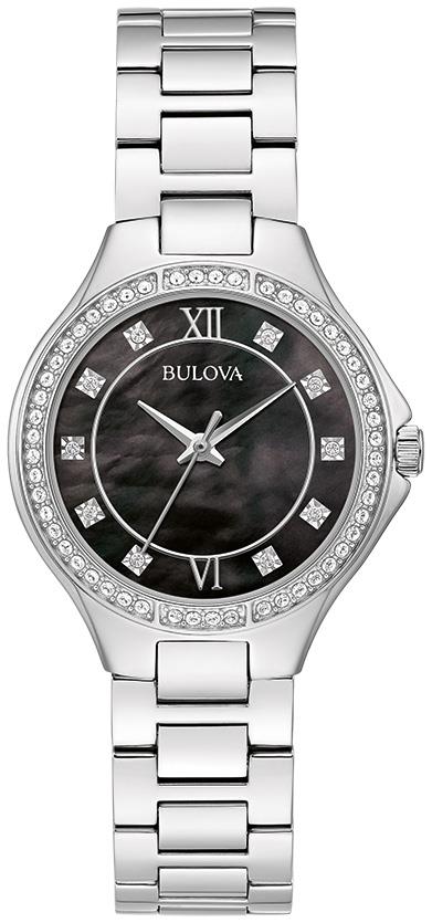 Ladies' Crystal Stainless Steel Bracelet watch, Black MOP dial
