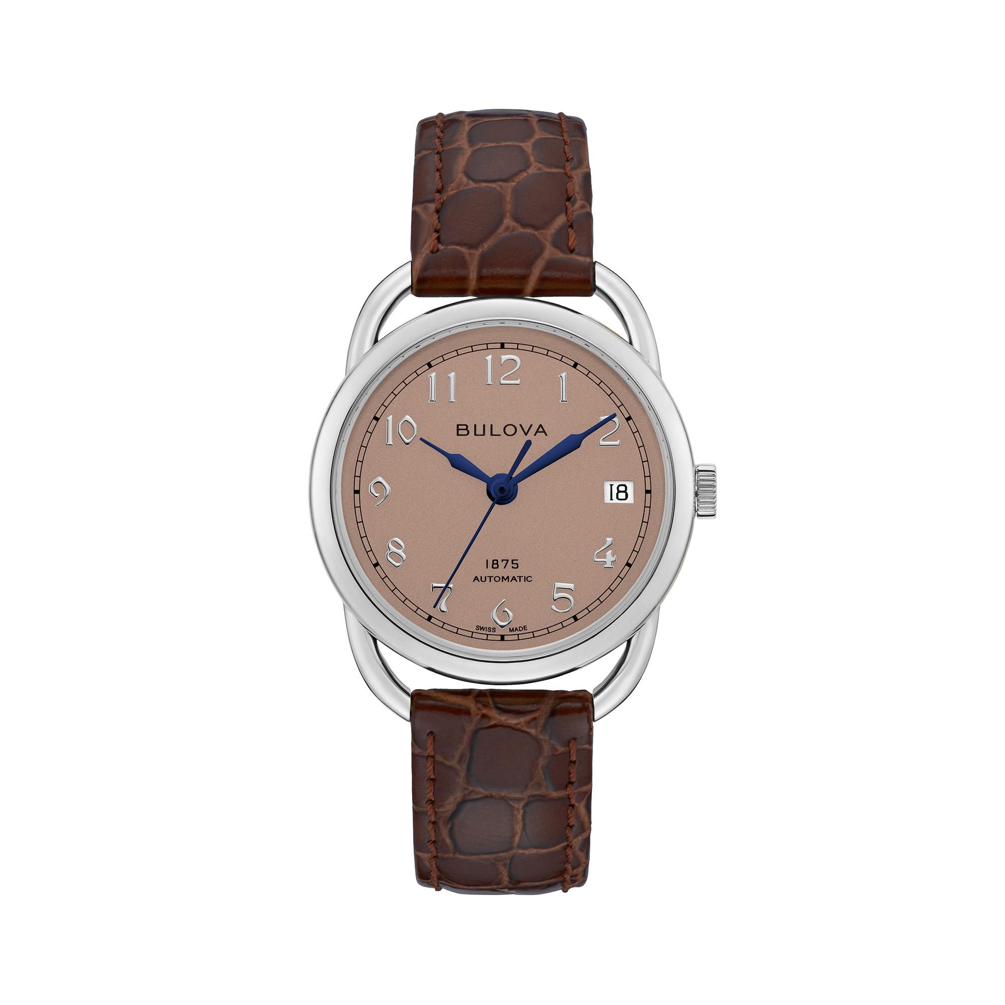 Ladies Classic Commodore, Swiss Automatic, Blush Dial with Brown Leather Alligator-grain Strap.