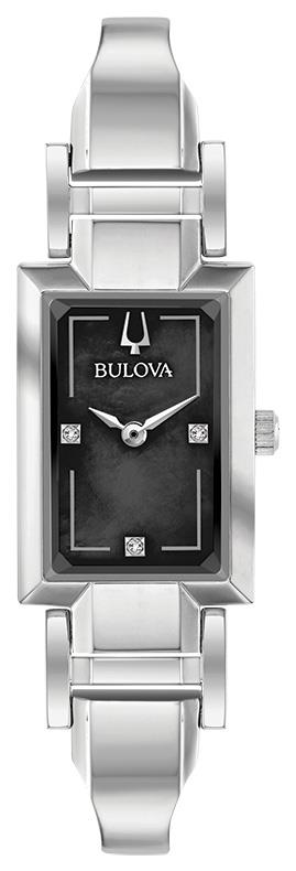 Ladies' Silver Tone Tank Cuff Watch with Diamond Accent and Black Mother of Pearl Dial