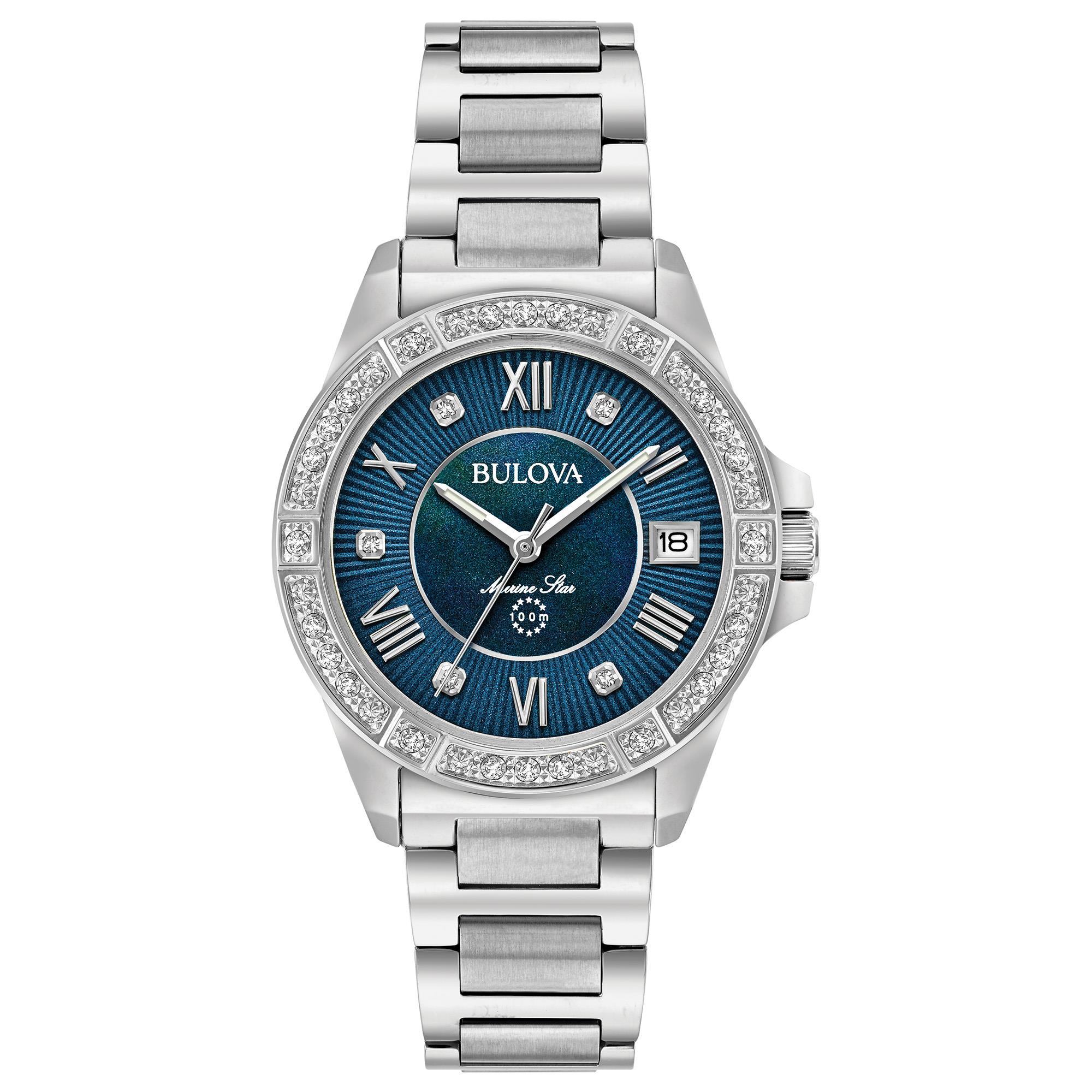 Ladies' Marine Star Series L Diamond Silver-Tone SS Watch, Blue MOP Dial