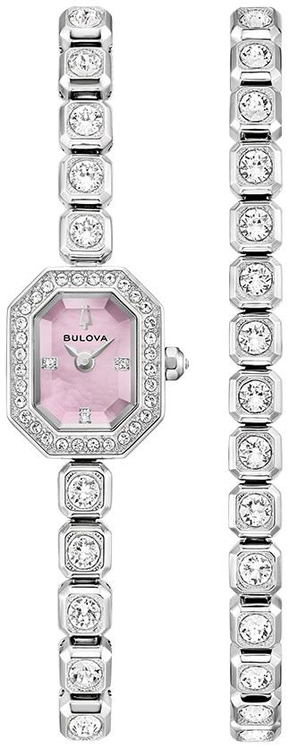 Ladies' Crystal Box set Stainless Steel Bracelet watch, Pink MOP dial