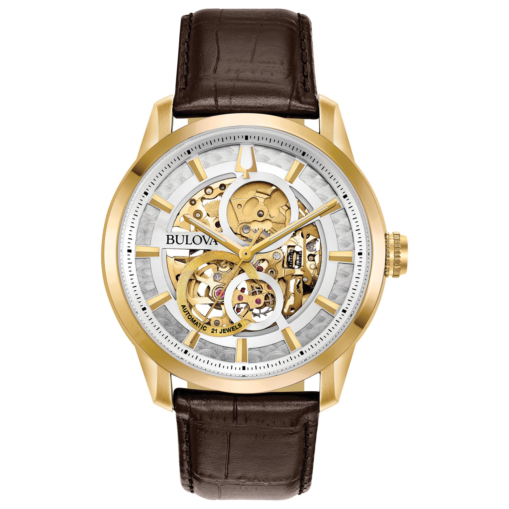 Men's Sutton Automatic Watch, Brown Leather Strap with Gold-tone Case