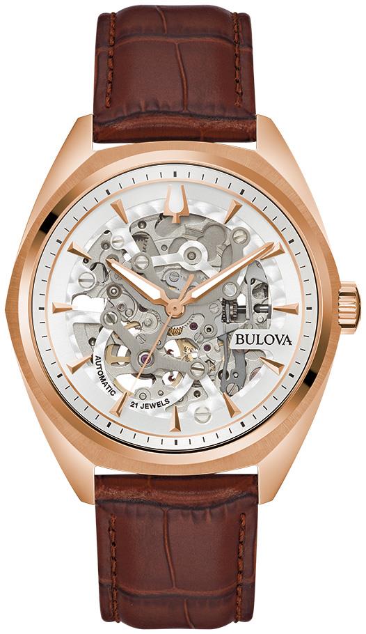 Men's Surveyor Automatic Brown Leather Strap Watch, Silver Skeleton Dial