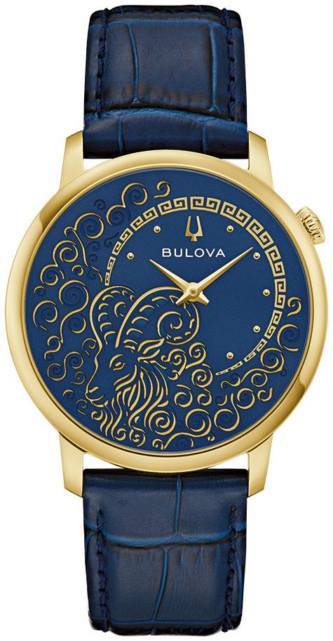 Mens Hudson Chinese Zodiac Gold & Blue Leather Strap Watch Blue Dial