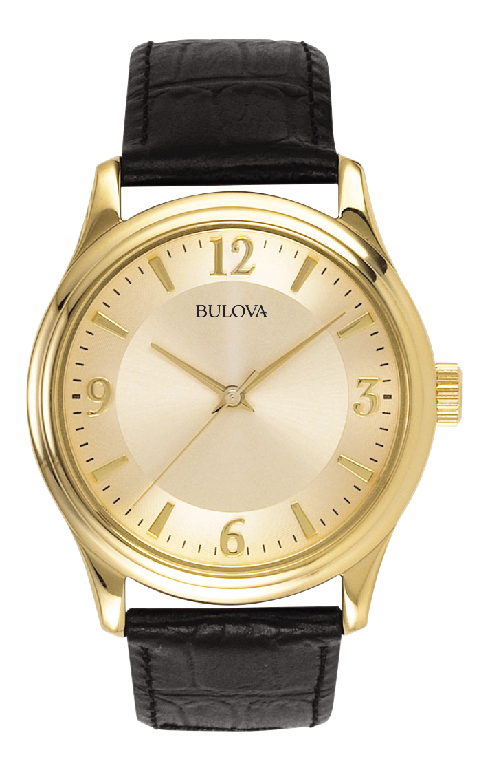 Men's Corporate Collection, Black Leather Strap Watch with Gold Dial