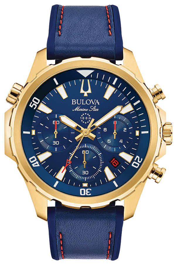 Men's Marine Star, Sporty Blue Dial with Blue Leather & Silicone Strap