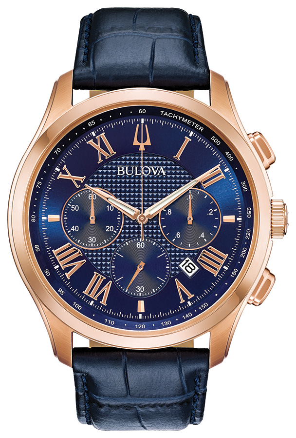 Men's Wilton Chronograph Watch, Blue Leather with Blue Dial