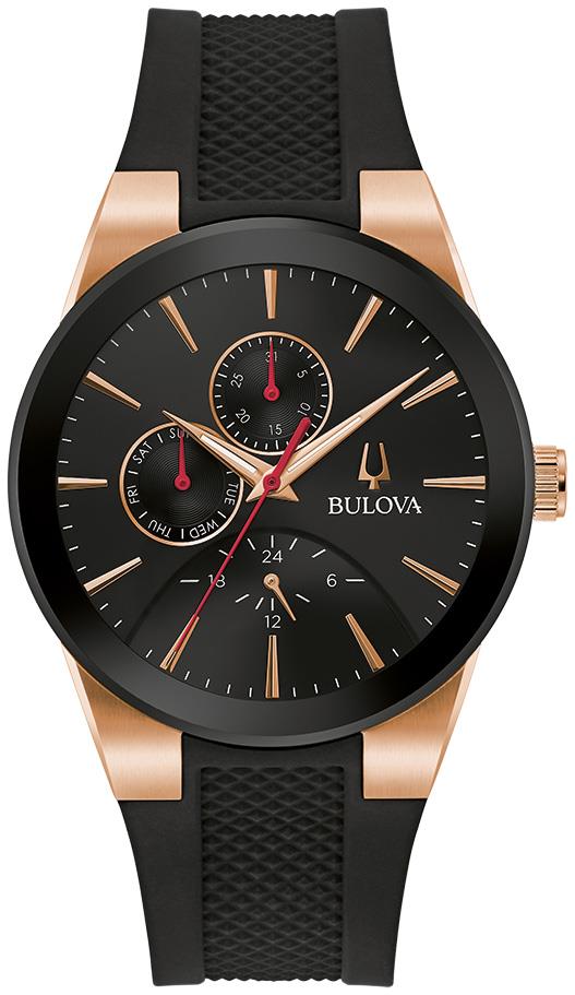 Mens Millennia Multifunction Rose Gold-Tone & Black Silicone Strap Black Dial